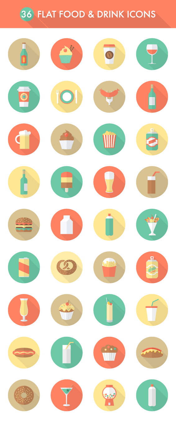 36 food flat vector icons